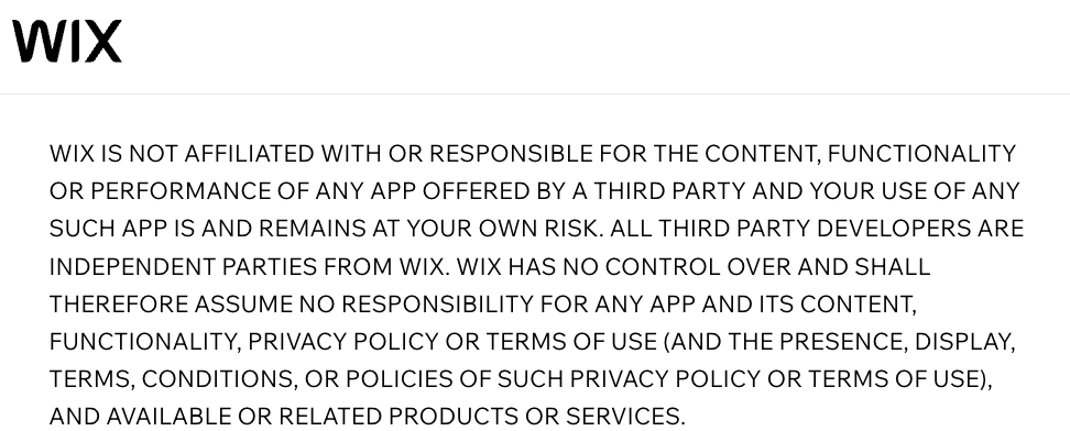 Wix App Market terms of use