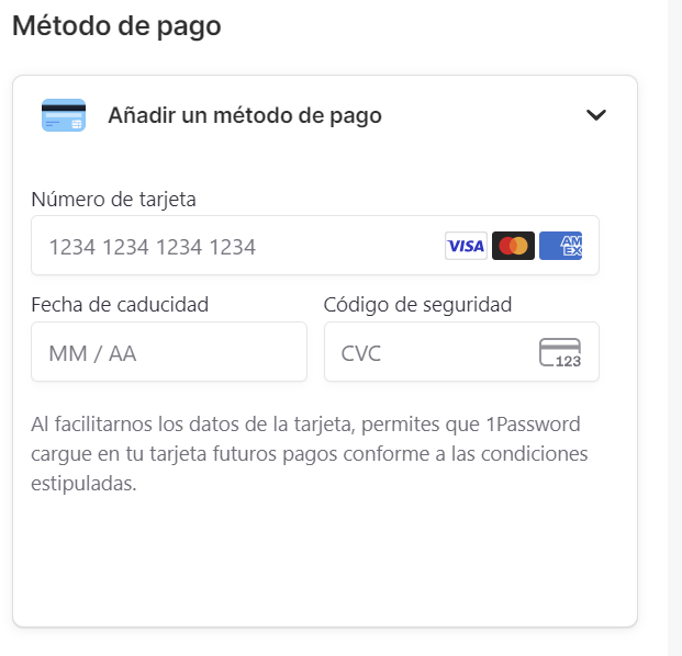 1password payment info