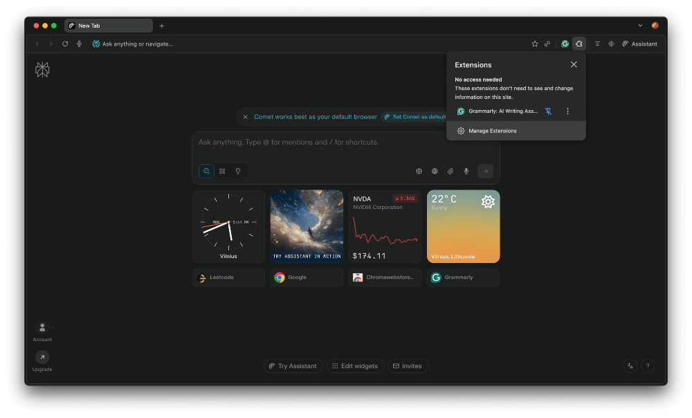 Perplexity Comet with Chrome extension