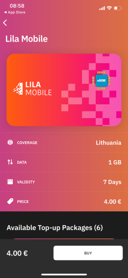 Airalo purchased Lithuania plan