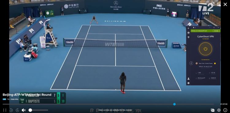 CyberGhost unlocked Beijing Open on Sling TV