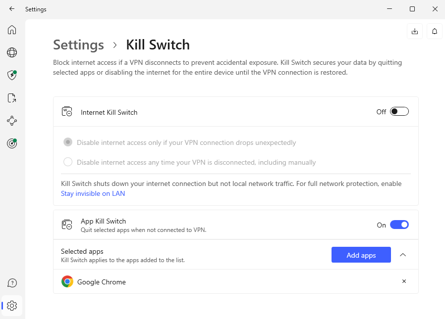 NordVPN kill switch switched on