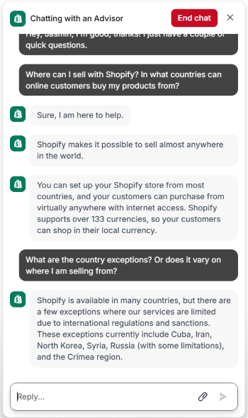 Shopify chat with customer support