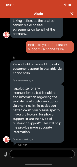 Airalo's support chat