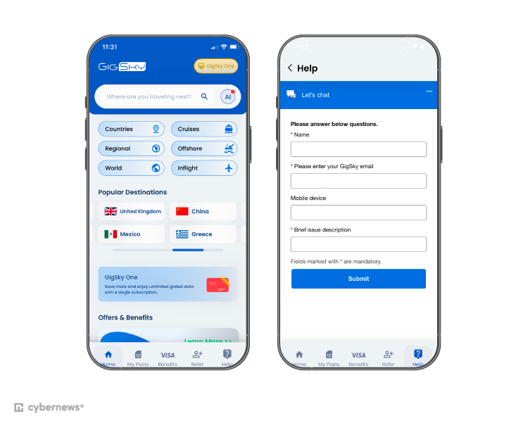 GigSky eSIM iOS application