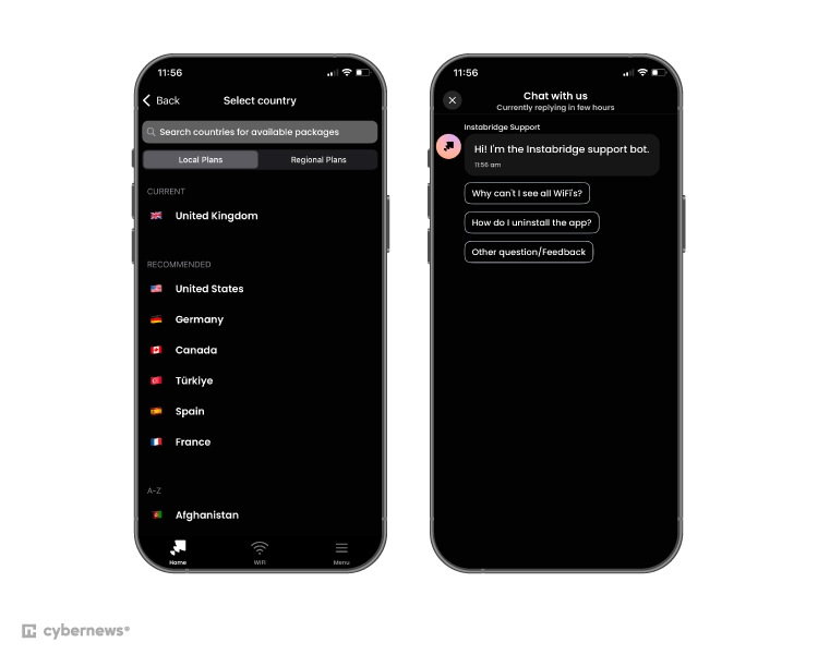 Instabridge eSIM iOS application