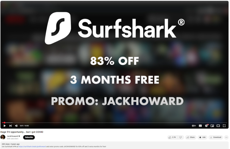 Jack Howard video with a Surfshark coupon code