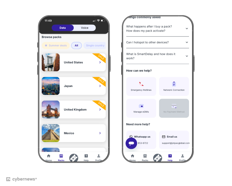 Jetpac eSIM iOS application