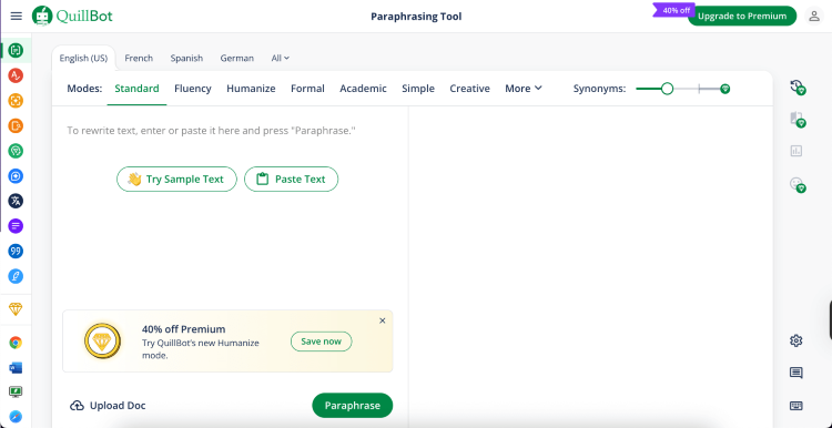 QuillBot's dashboard