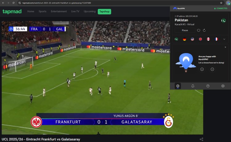 Screenshot Tapmad Free Stream Champions League Match