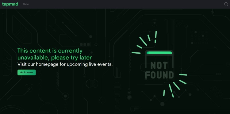 Screenshot Streaming Service Tapmad Pakistan Error Message