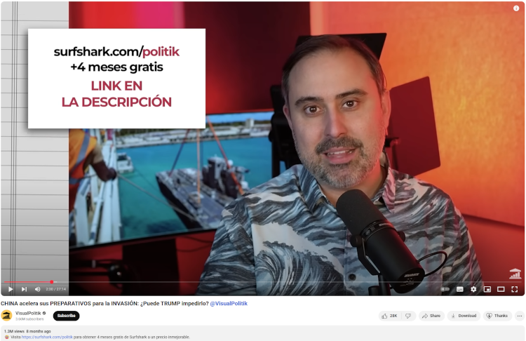 VisualPolitik video with a Surfshark coupon code