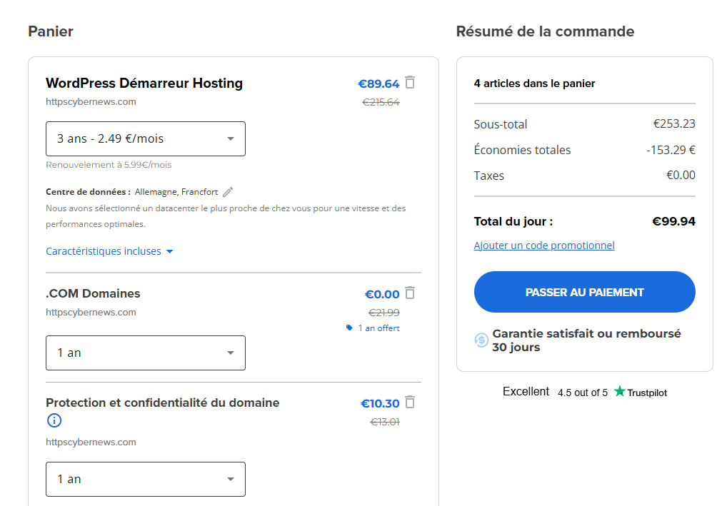 Panier Bluehost