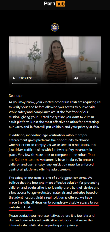 Pornhub blocked in Utah July 22, 2024