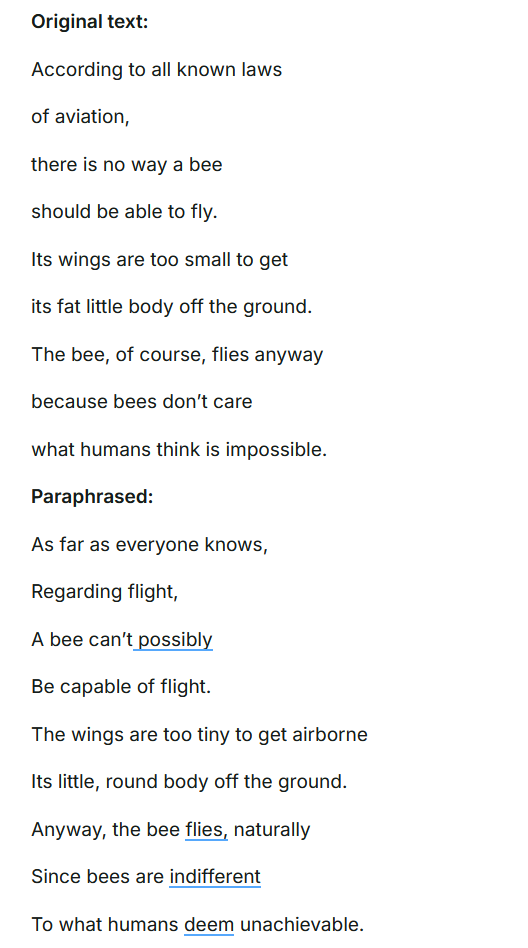 ProWritingAid’s paraphrasing sample