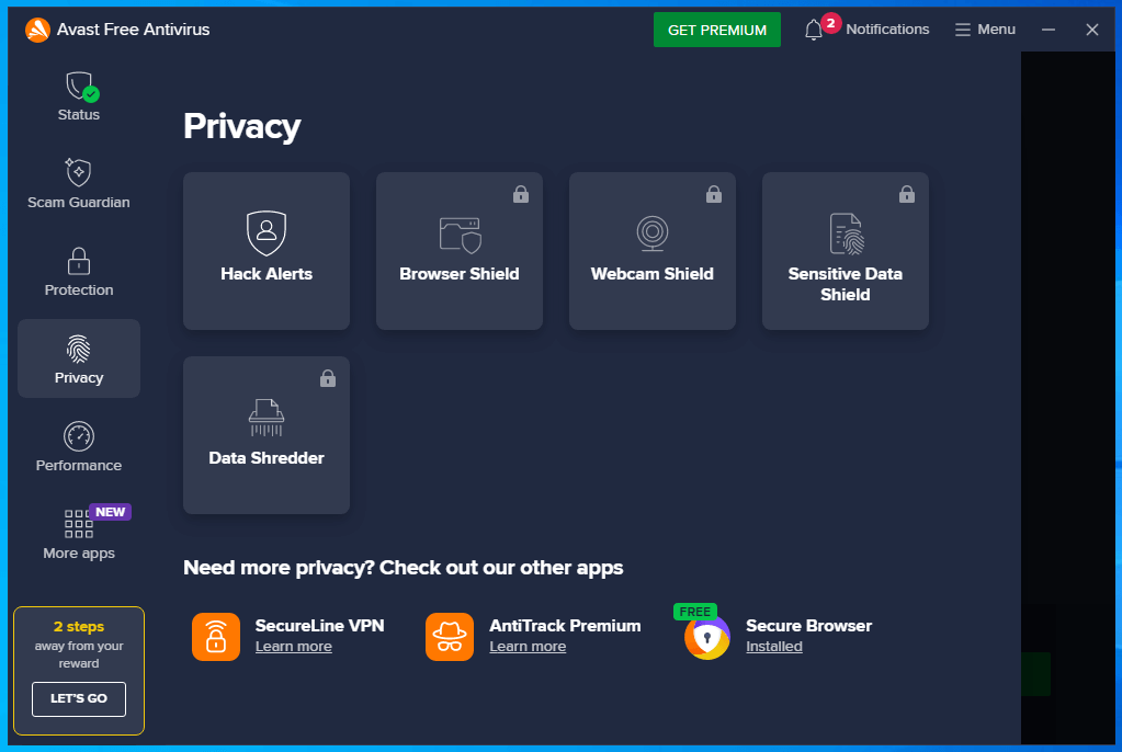 Avast privacy settings