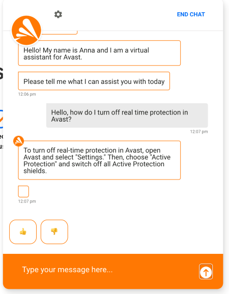 Chat with Avast customer support