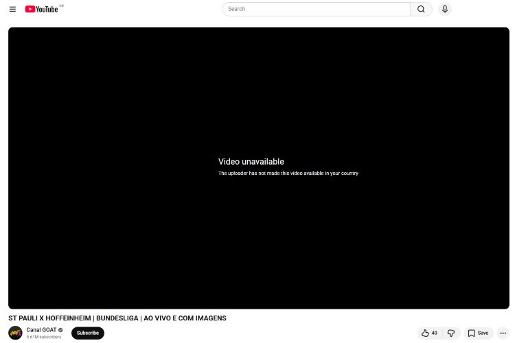 Screenshot, Canal GOAT Brasil, Streaming Error