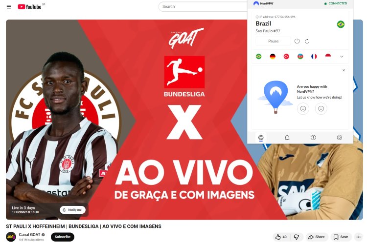 Screenshot, Canal GOAT, Brasil, 2 Bundesliga Player, YouTube Livestream