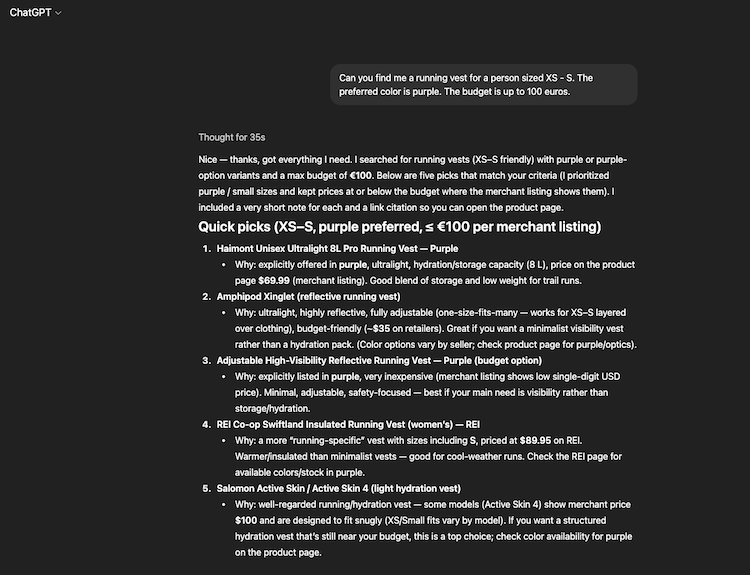 ChatGPT chat example