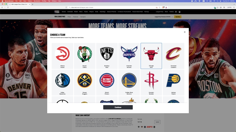 Choose a team NBA pass