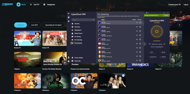 CyberGhost unblocking Australian Channel 9 with its special servers for 9Now