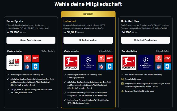 DAZN Deutschland Preisübersicht 2025