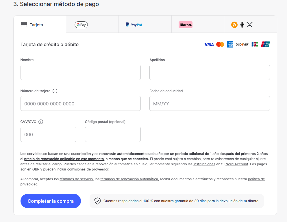 Para finalizar el proceso y proceder al pago, selecciona el tipo de pago y finaliza tu compra
