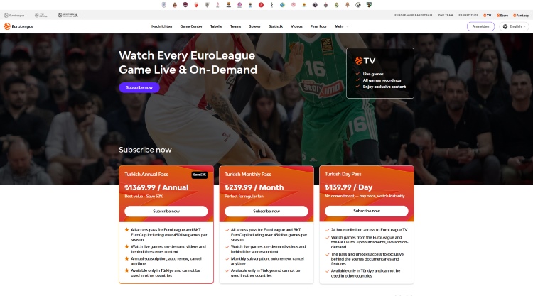 Screenshot, EuroLeague Subscription Prices, Basketball Online-Streaming