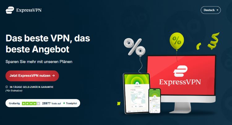 Screenshot, Black Friday Preise, ExpressVPN Deutschland, dunkelgrüner Hintergund