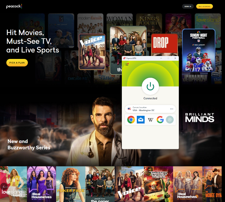 ExpressVPN avblockerar Peacock TV med sina amerikanska servrar