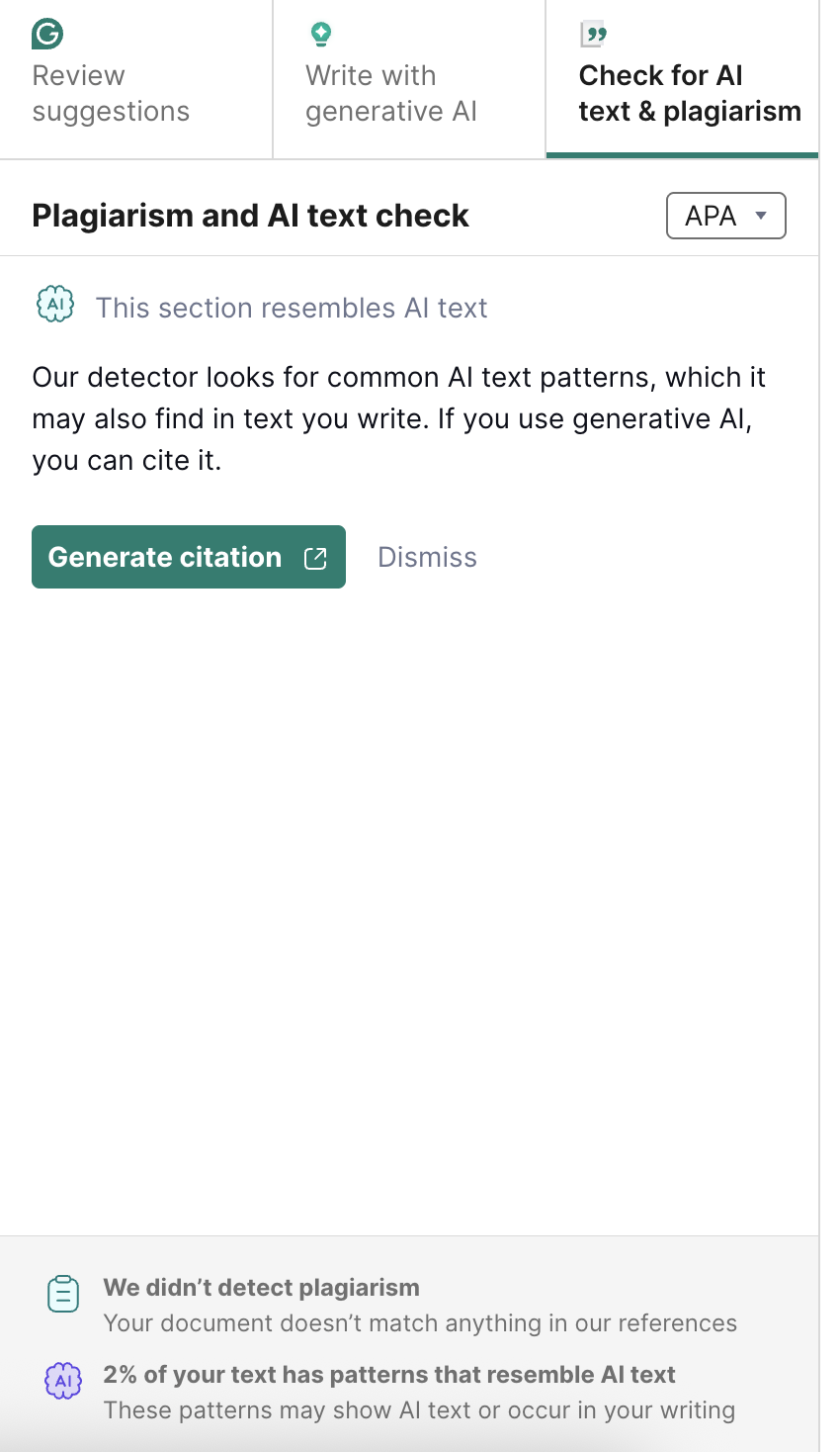 Performing a plagiarism check with Grammarly