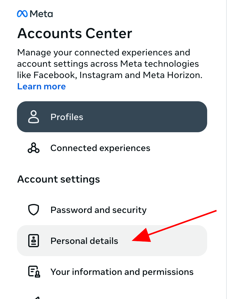 instagram click on “Personal details”