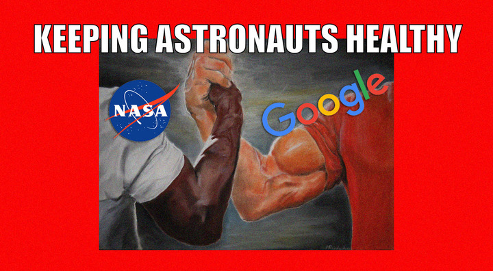 black masculine arm holding white masculine hand, google, nasa, grey shirt,