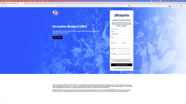 NBA league pass student offer
