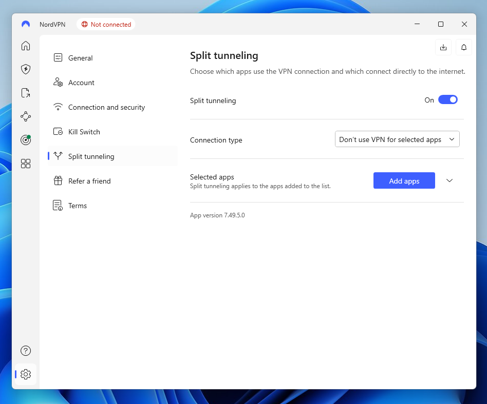 NordVPN split tunneling new interface