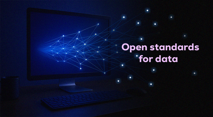 open standard for our data, pink letters, tv screen, blue light