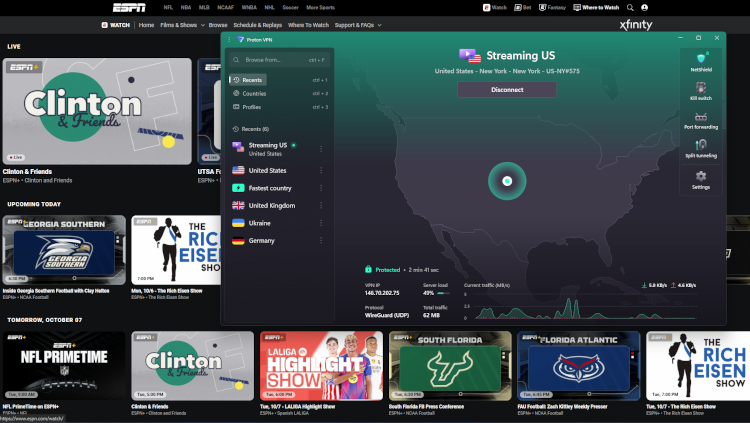 Streaming ESPN+ with Proton VPN