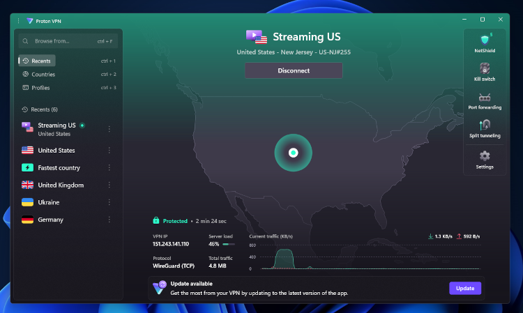 Proton VPN Windows interface October 2025