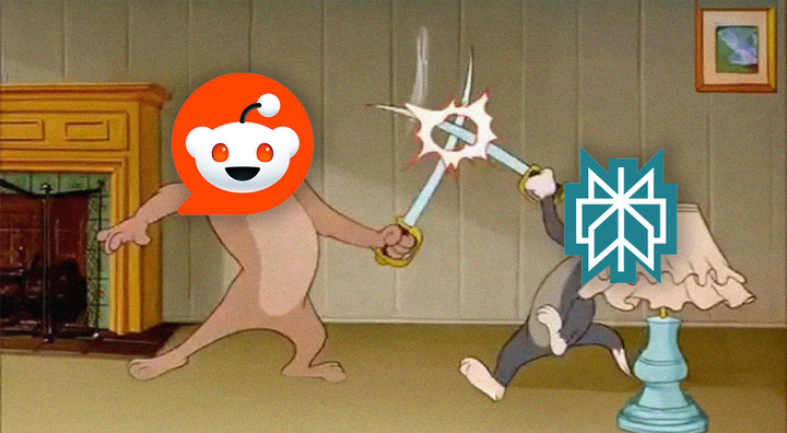 tom the cat, swordfight with brown dog, reddit perplexity logos