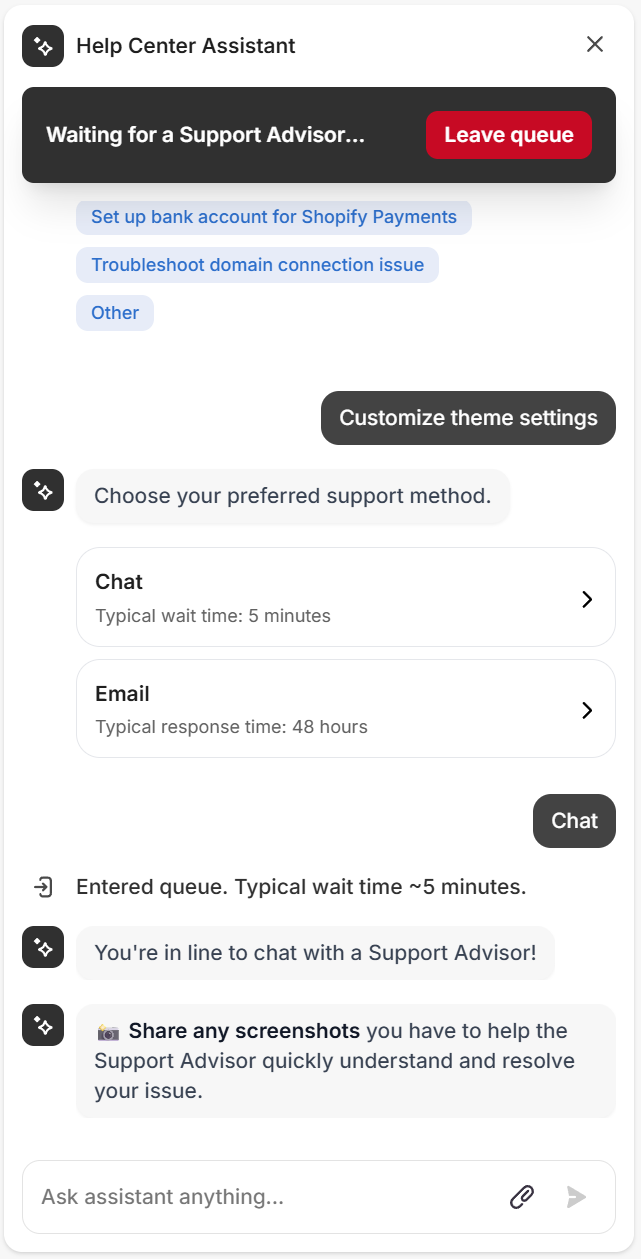 shopify live chat convo