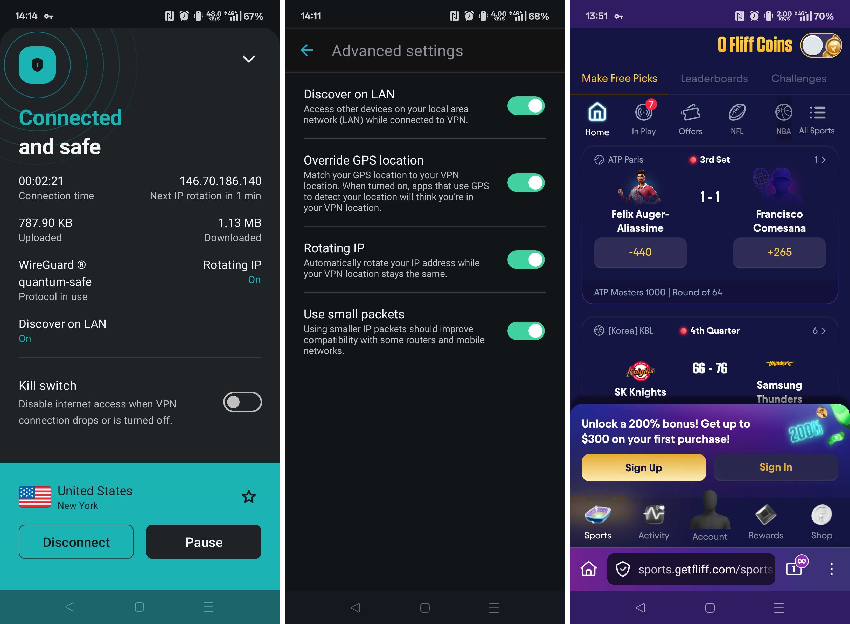 Surfshark working with Fliff with GPS override feature