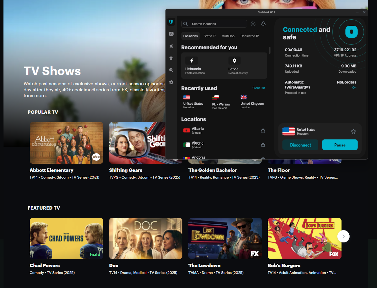 Surfshark avblockerar Hulu med sina amerikanska servrar
