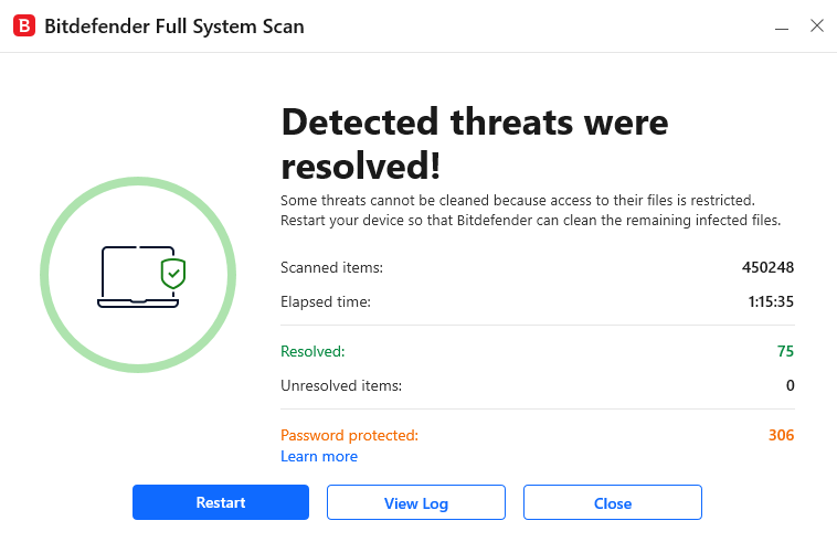 Bitdefender full scan results vs sophos