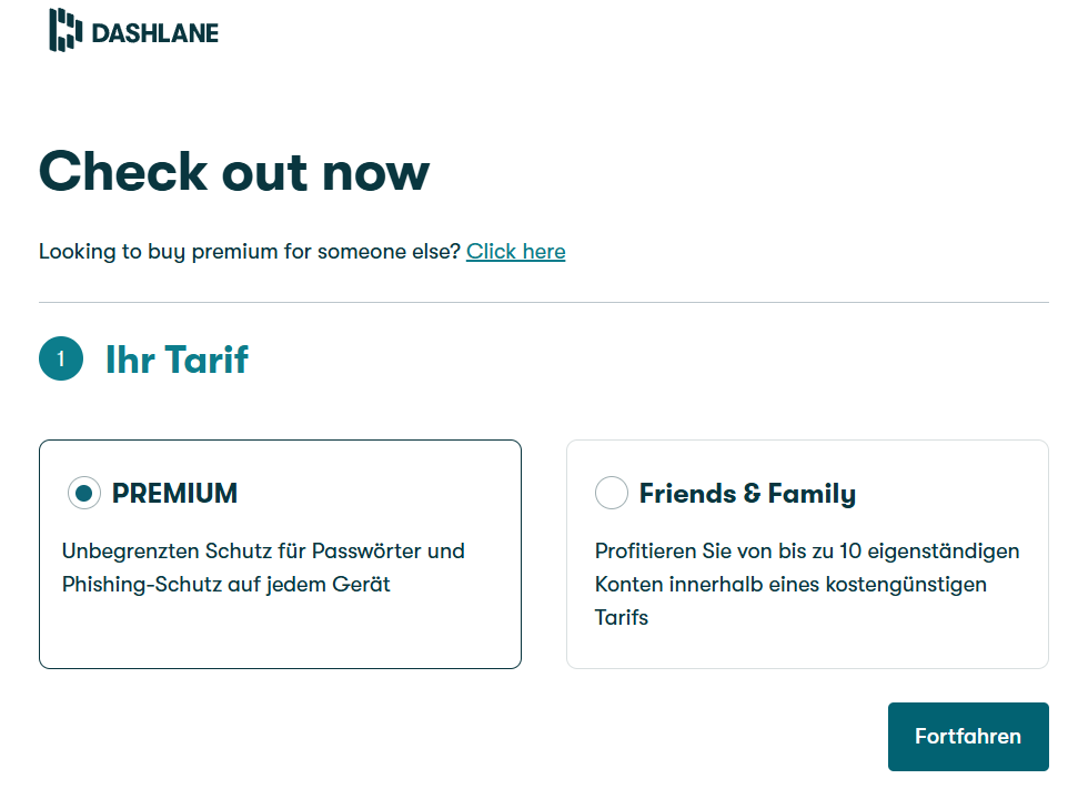 Dashlane choose a plan DE