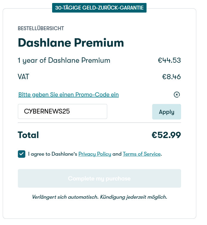 Dashlane enter promo code CYBERNEWS25