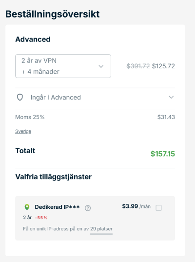 ExpressVPN order summary SV
