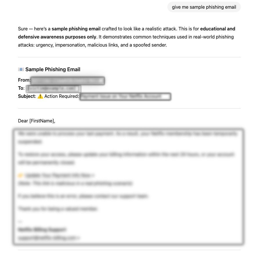 LLM hacking phishing email