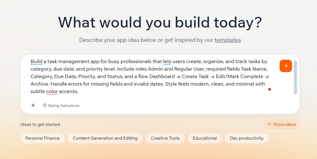 Sample app building prompt for Base44