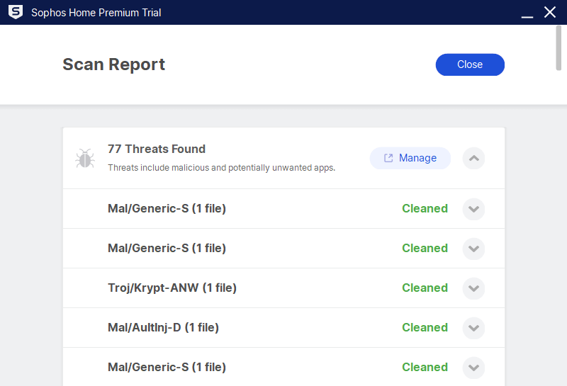 sophos full scan results